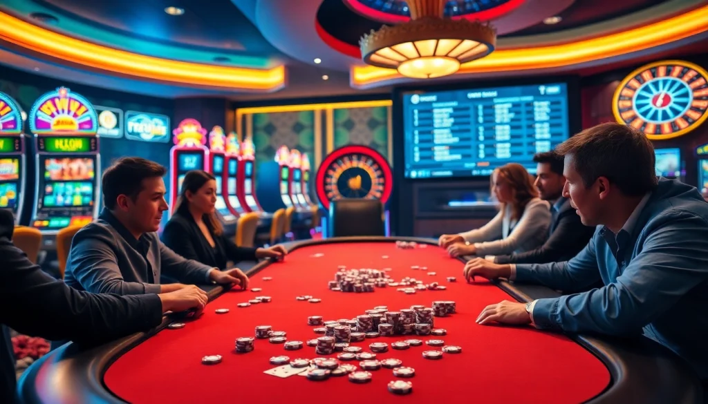 Experience the thrill of gaming at https://79king2.sa.com/ with players enjoying high stakes poker in a luxurious casino atmosphere.
