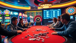 Experience the thrill of gaming at https://79king2.sa.com/ with players enjoying high stakes poker in a luxurious casino atmosphere.