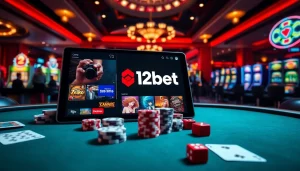 Engaging gameplay at 12bet casino table with cards, chips, and a modern tablet interface.