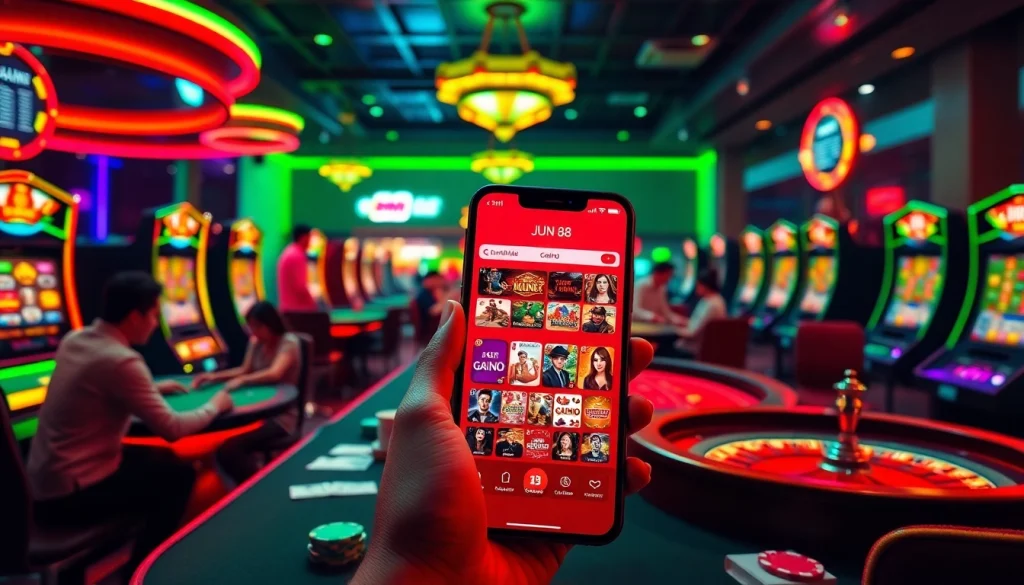 Experience the thrill of JUN 88 casino gaming with vibrant tables, engaging players, and sleek interfaces.