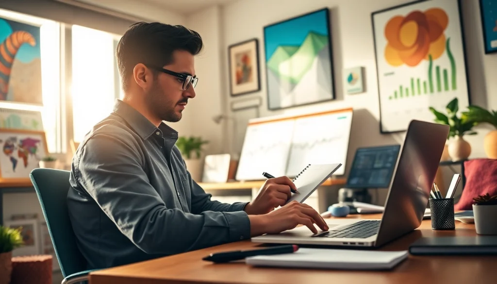 Engaging scene of a content creator optimizing content monetization for creators in a cozy home office.