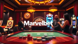 Marvelbet gaming experience with vibrant tables and engaging players in a luxurious casino.