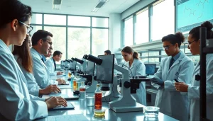 Researchers studying the effects of WIN55 in a modern laboratory setting.