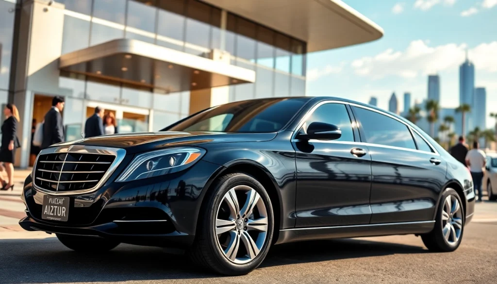Experience exemplary airport black car service with a sleek vehicle at a luxurious setting.