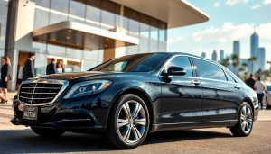 Experience exemplary airport black car service with a sleek vehicle at a luxurious setting.