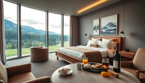 Luxury hotel in Sweden showcasing elegant design, scenic views, and plush furnishings.