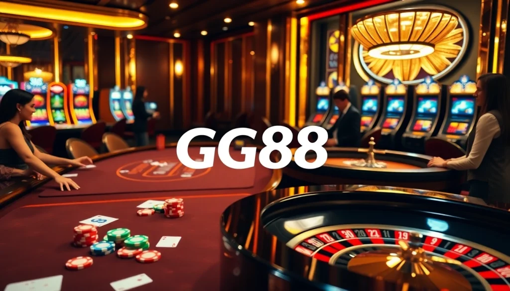 Players thrill at the GG88 casino table, showcasing excitement in high-stakes gambling.
