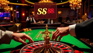 Engaged players enjoying a game of roulette with SC 88 branding in an opulent casino setting.