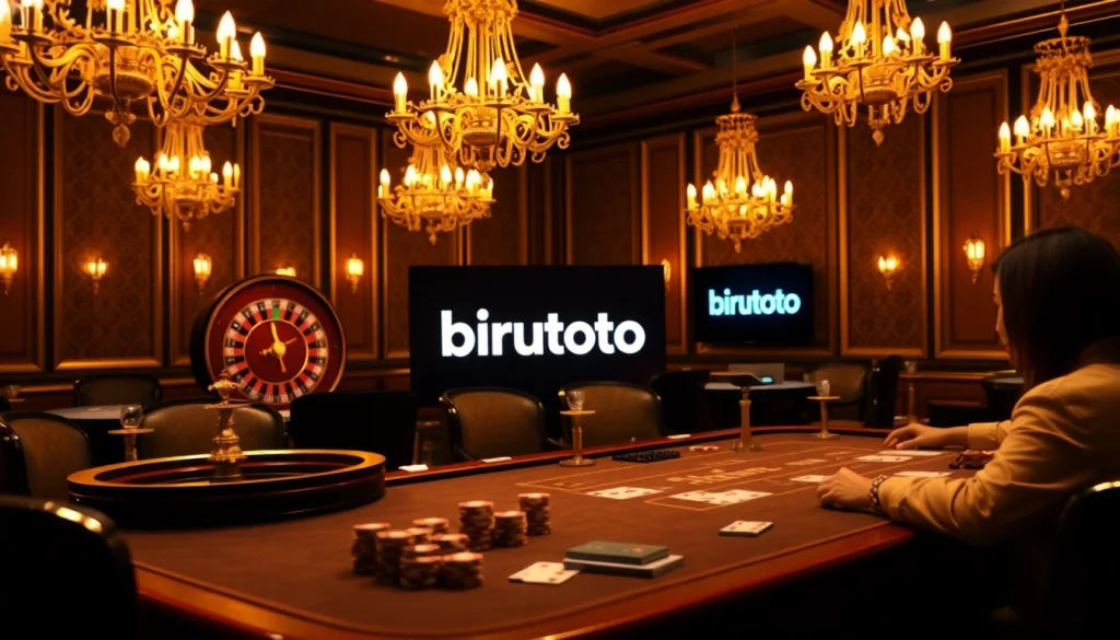 Experience the thrill of birutoto with vibrant poker chips and a spinning roulette wheel.