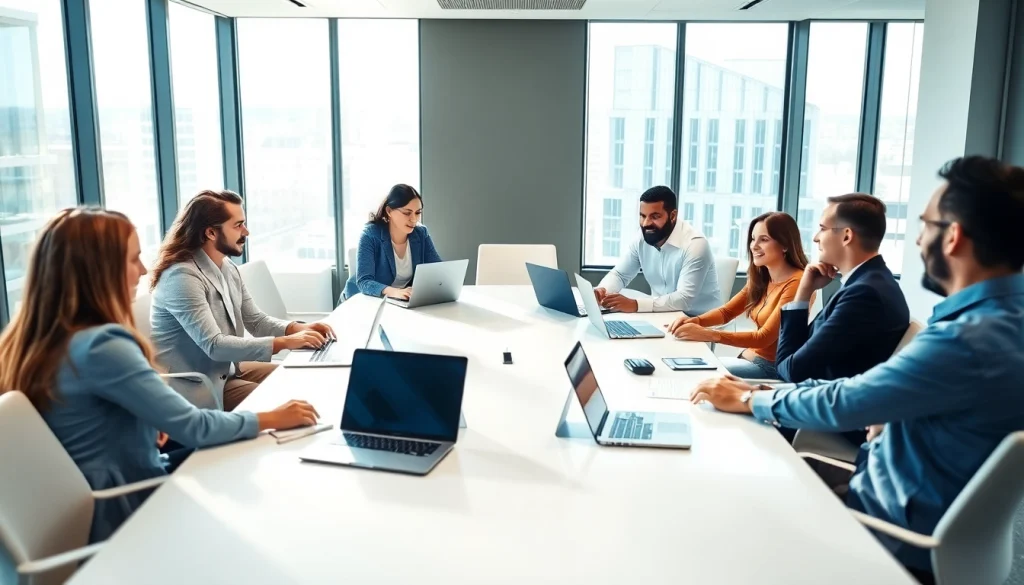 Engaged team discussing compliance with das 142 in a bright office environment.