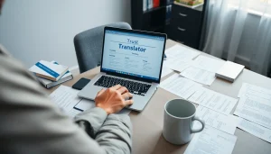 Skilled beëdigd vertaler working diligently at their desk, showcasing professionalism and expertise.