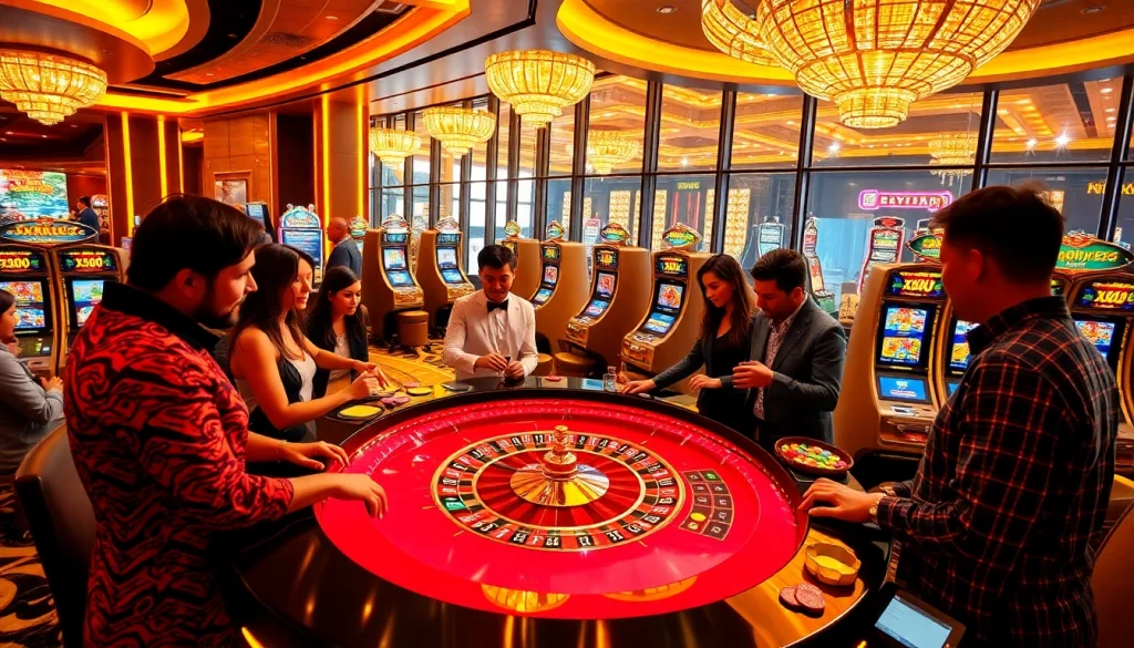 Players enjoying an exhilarating game at the XX88 roulette table in a luxurious casino.