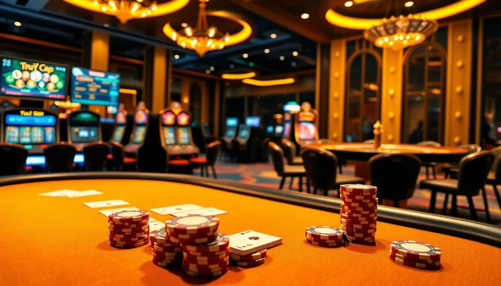 Experience top-tier gambling access with Truy Cập at a luxurious poker table surrounded by vibrant casino action.