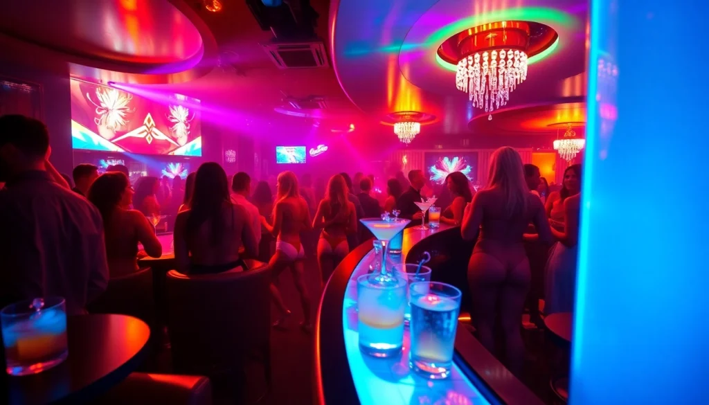 Vibrant nightlife scene at Club SXM showcasing dancers and cocktails.
