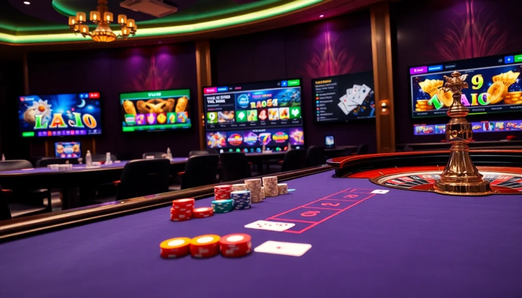 Engaging scene showcasing VUA99's online gambling interface with poker chips and roulette wheel.