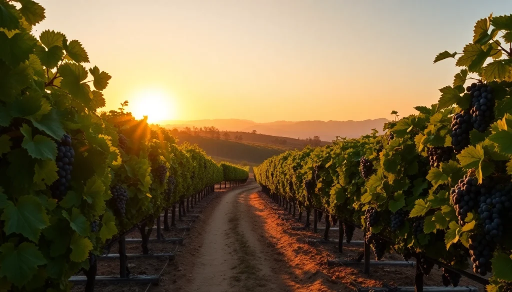 Experience the beauty of clarksburg wineries with lush vineyards and vibrant sunset.