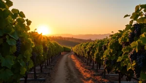 Experience the beauty of clarksburg wineries with lush vineyards and vibrant sunset.
