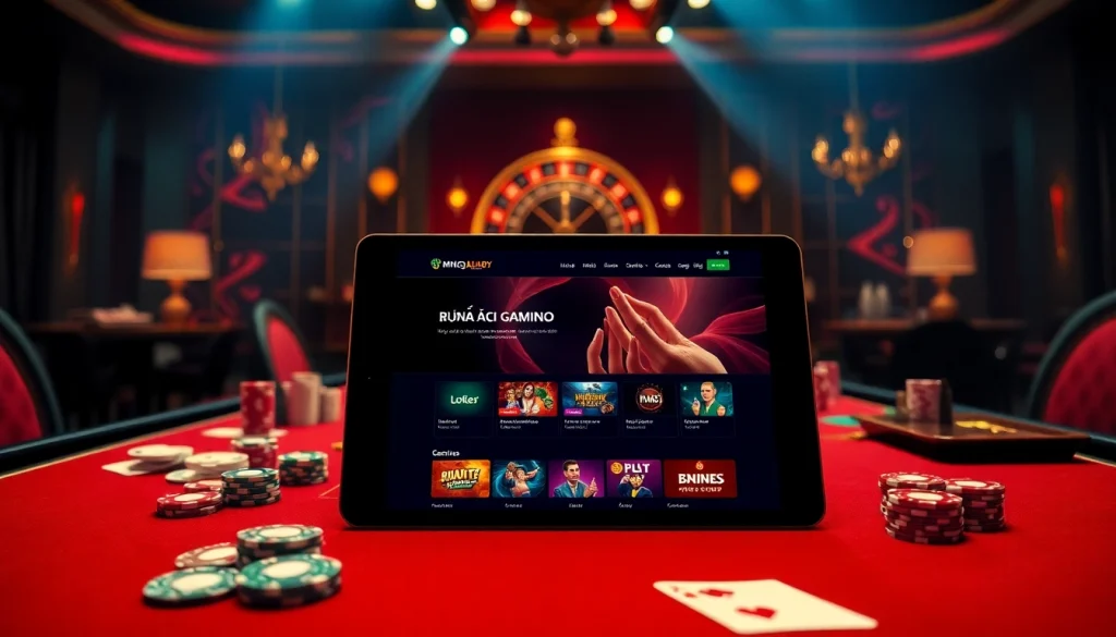 Engaging gaming scene at Nhà cái MMOO with poker chips and an online interface.