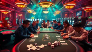 Players enjoying thrilling games at a casino featuring 7m cn branding and vibrant betting action.