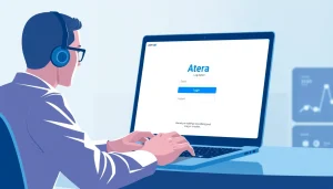 Accessing the Atera login page securely using a laptop, illustrating login security.