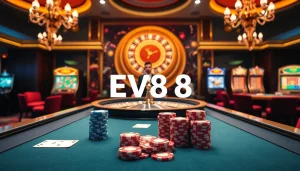 Betting excitement at EV88 with a luxurious casino layout and engaging games.