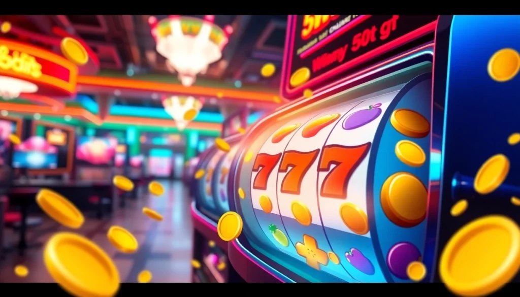 Engaging winmy slot game with neon lights and dynamic reels in action.