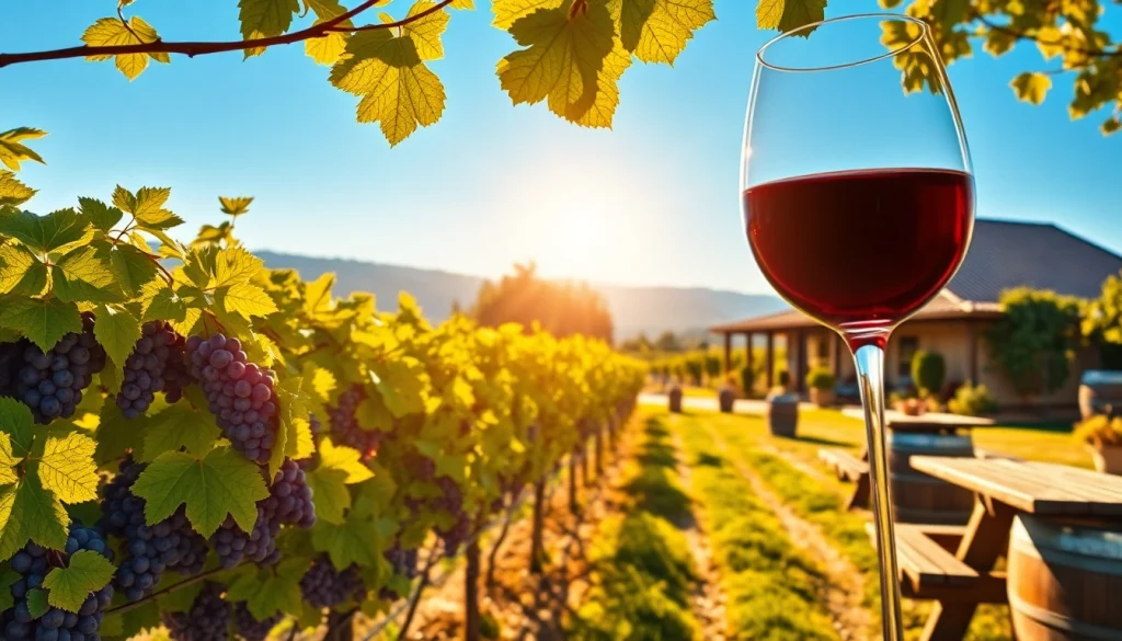 Savor the experience at Winery Sacramento with vibrant grape vines and a rustic tasting room.