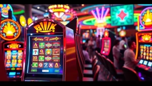 Bermain slot gacor terbaru dengan mesin slot dan suasana kasino yang ramai.