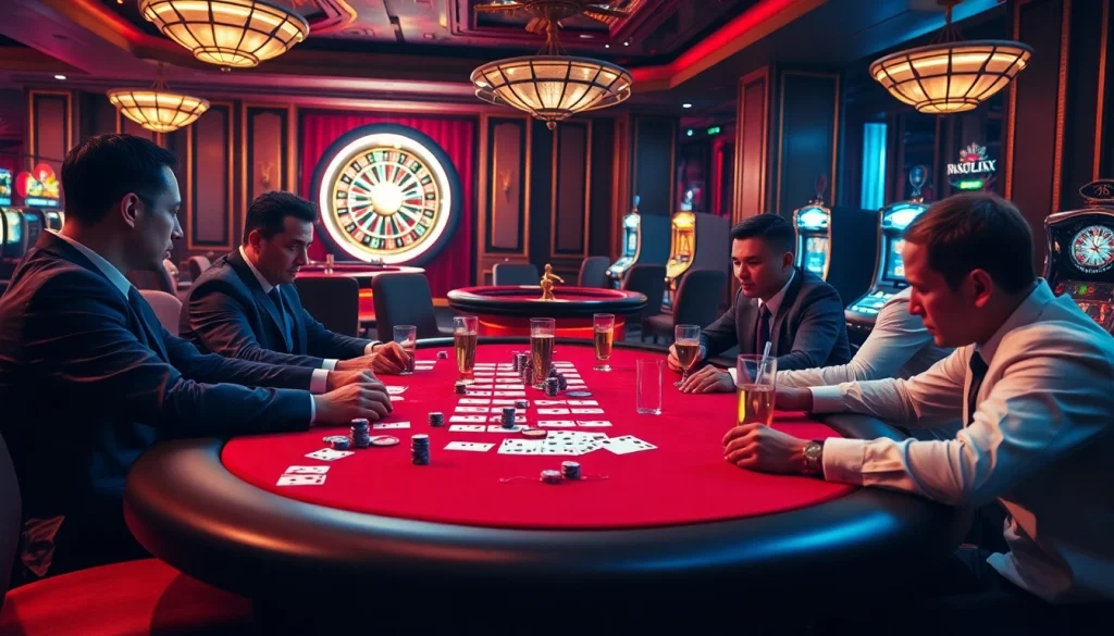 Action-packed scene with professional players at a poker table, showcasing the excitement of https://bl-555.io/ gambling.