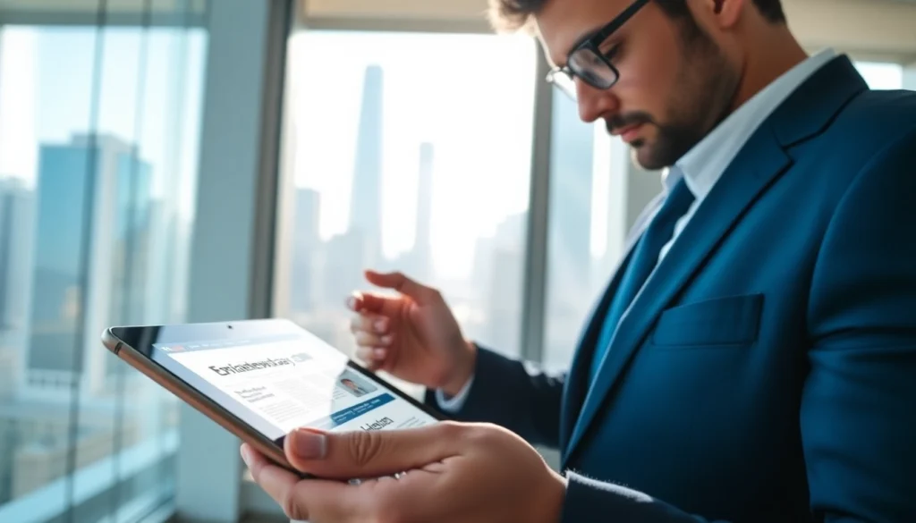 استكشاف محتوى Emiratenewsday.com عبر جهاز لوحي في بيئة مكتبية حديثة.