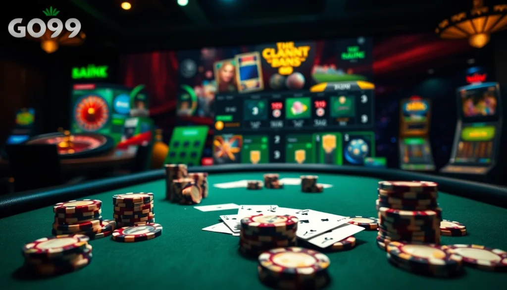 Experience thrilling gameplay at nhà cái Go99 with vibrant poker chips and interactive gaming.