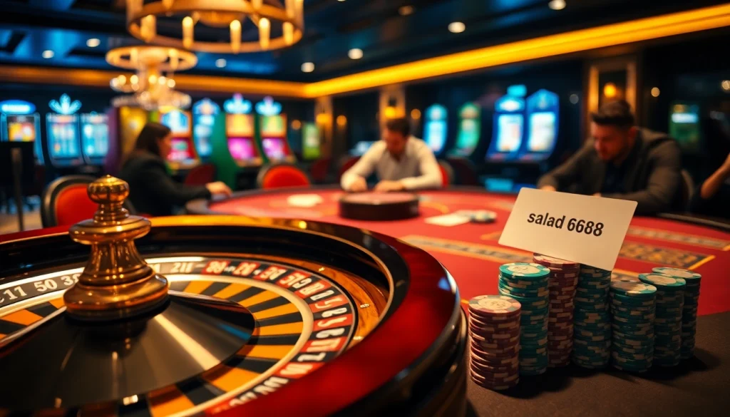 Place your bets on salad 6688 in this exciting casino scene with poker and roulette.