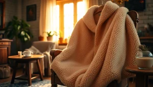 Ervaar de warmte van fleece in een gezellige woonkamer met zachte, comfortabele texturen.