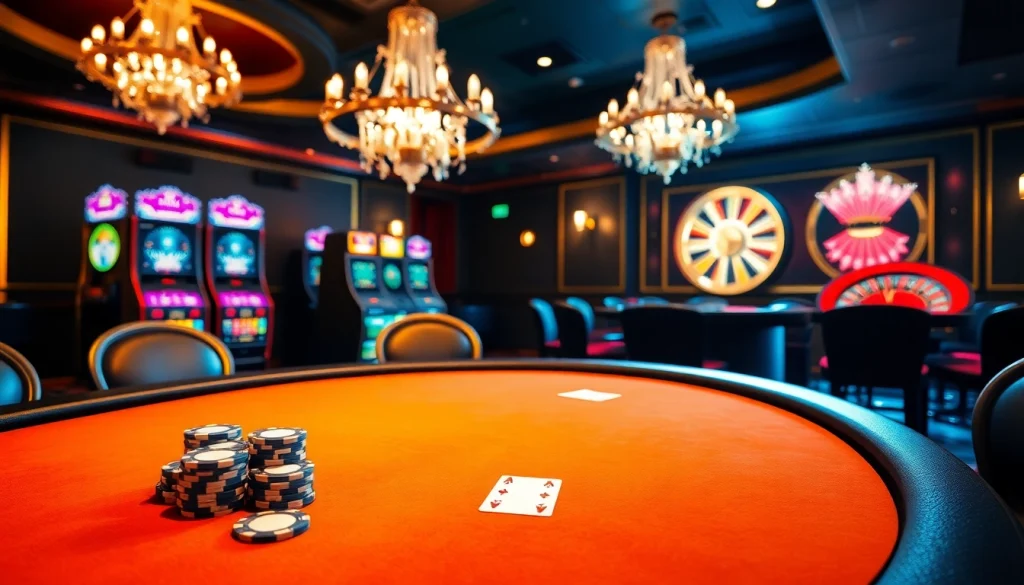 Engaging scene of UU88 casino table with luxurious poker chips and cards in an upscale setting.