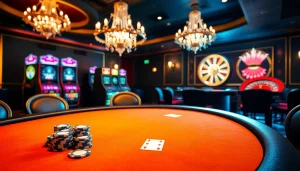 Engaging scene of UU88 casino table with luxurious poker chips and cards in an upscale setting.