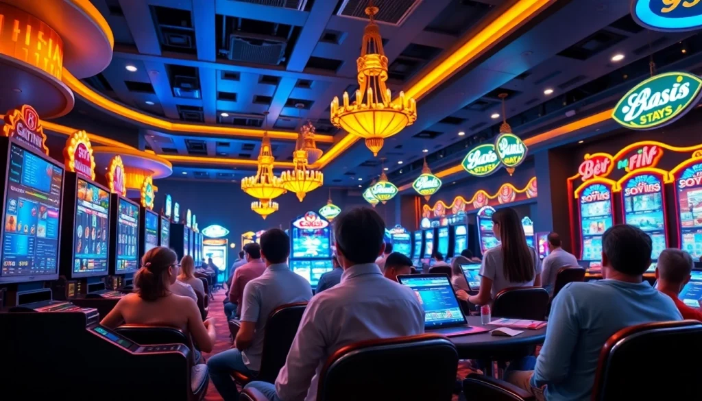 Dynamic gaming experience at 78winbiz.com featuring diverse players enjoying slots and sports betting.