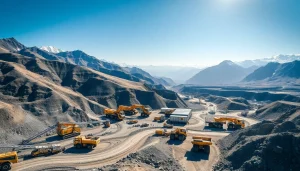 Captivating view of active mines with machinery working in a striking natural landscape.