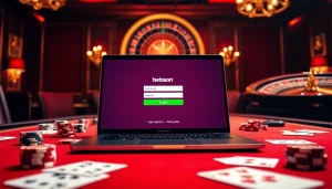 Engaging Betsson Login interface on a laptop amidst luxurious casino elements.