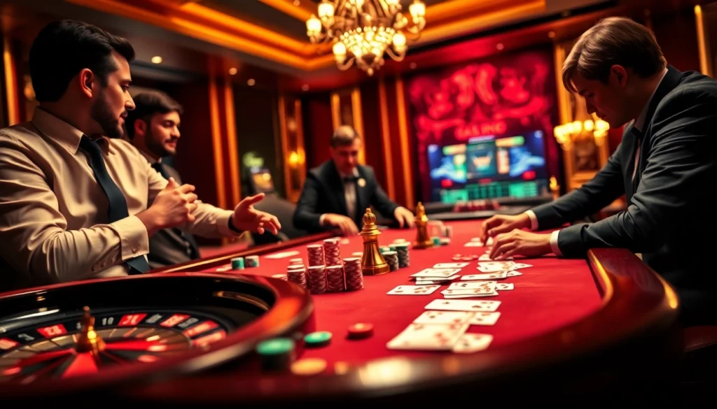 Experience thrilling poker action with 주소모음 and colorful chips on a luxury casino table.