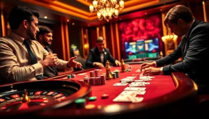 Experience thrilling poker action with 주소모음 and colorful chips on a luxury casino table.