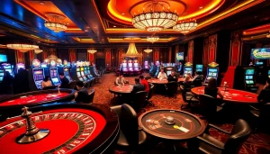 Experience the thrill of gambling at f168info.com with vibrant casino visuals of high-stakes games.