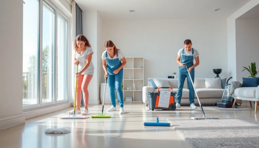 Efficient move out cleaning in a bright apartment with professional cleaners.
