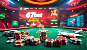 Exciting 67bet Login experience with vibrant casino elements and dynamic betting tables.