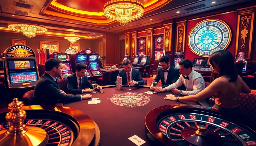 Exciting gaming environment at 789P with live dealers and vibrant slot machines.