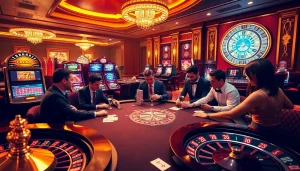 Exciting gaming environment at 789P with live dealers and vibrant slot machines.