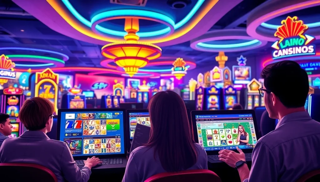 Engaging players enjoying the best online casinos in Saskatchewan with vibrant digital interfaces.