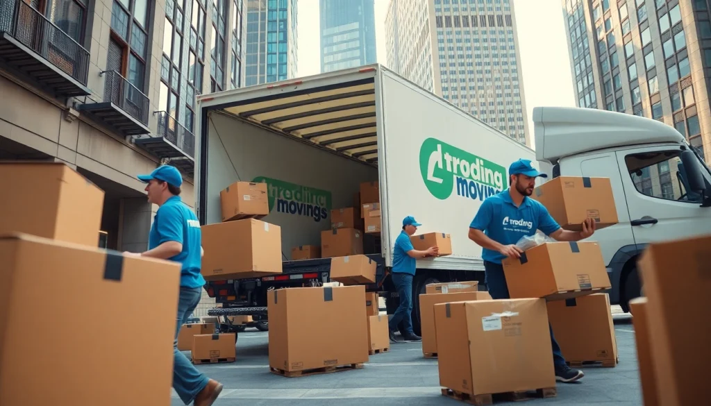 Movers expertly handling boxes during a dynamic urban moving process