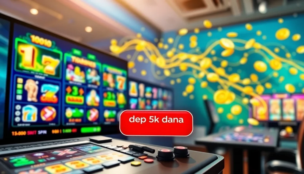 Menampilkan tombol depo 5k dana pada layar permainan slot terbaru yang menarik.