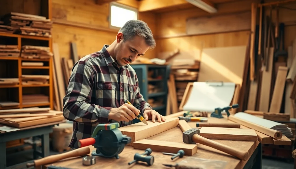 Engaged carpenter in a workshop, showcasing pivotal carpentry apprenticeship near me details.