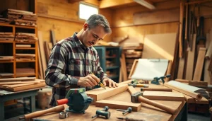 Engaged carpenter in a workshop, showcasing pivotal carpentry apprenticeship near me details.